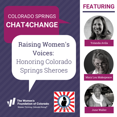 Colorado Springs Chat4Change event graphic with panelist images